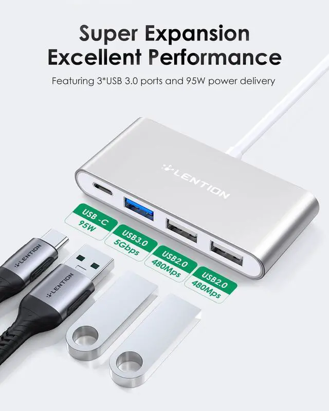 Alt view image 2 of 7 - USB C Hub 4-in-1 with 100W PD, Type-C Multiport Adapter for 2016-2026 MacBook Pro/Air(M1-M5), iPad, Surface, ChromeBook, More, Aluminum Travel Hub for iPhone 15-17 (C13, Silver)