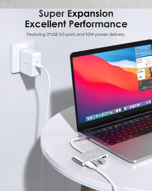 Alt view image 6 of 7 - USB C Hub 4-in-1 with 100W PD, Type-C Multiport Adapter for 2016-2026 MacBook Pro/Air(M1-M5), iPad, Surface, ChromeBook, More, Aluminum Travel Hub for iPhone 15-17 (C13, Silver)