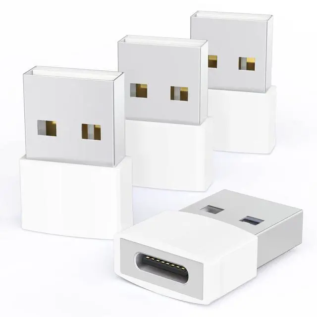 Main image of USB to USB C Adapter 4 Pack, Type C Female to USB Male Converter Power Charger Cable Adapter Compatible with MagSafe Apple Watch Series 10/SE/Ultra 2 iPhone 17 E Air Pro Max AirPods Pro, White