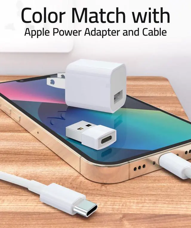 Alt view image 3 of 7 - USB to USB C Adapter 4 Pack, Type C Female to USB Male Converter Power Charger Cable Adapter Compatible with MagSafe Apple Watch Series 10/SE/Ultra 2 iPhone 17 E Air Pro Max AirPods Pro, White