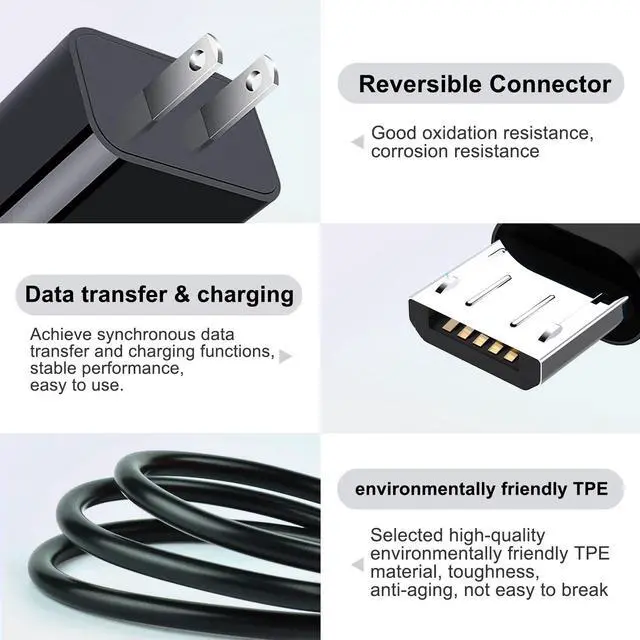 Alt view image 2 of 5 - 5V 2A 1A Fast Micro USB Wall Charger Fit for Samsung Galaxy S7 S6 Note 5 4,TCL, LG,Sony,PS4,Moto, Tandem Diabetes Care Tandem t:Slim X2 Pump, Tablet Android Phone Micro USB Type B Charging Cable Cord