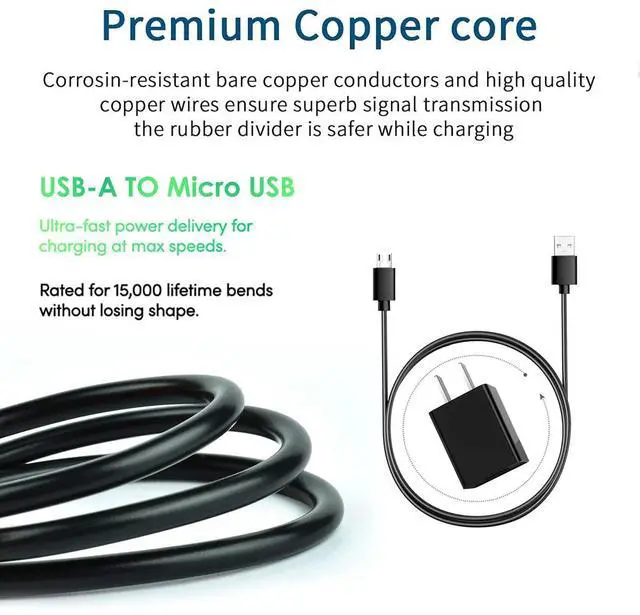 Alt view image 3 of 5 - 5V 2A 1A Fast Micro USB Wall Charger Fit for Samsung Galaxy S7 S6 Note 5 4,TCL, LG,Sony,PS4,Moto, Tandem Diabetes Care Tandem t:Slim X2 Pump, Tablet Android Phone Micro USB Type B Charging Cable Cord