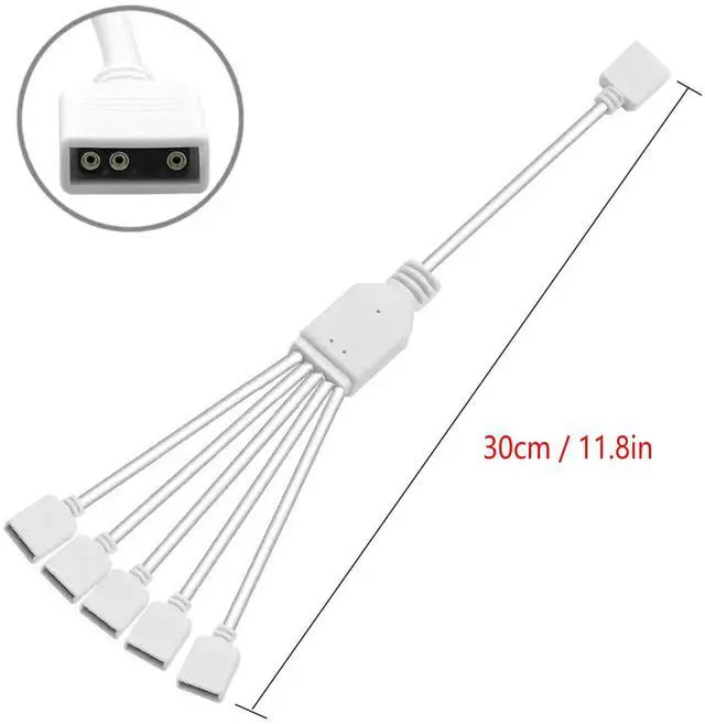 Alt view image 2 of 7 - 1PCS White ARGB Spliter Cables, 5V 3-Pin Addressable RGB 1-to-5 Y Spliter Cables, for Computer Chassis, 1 to 5 ARGB Cables, 1-to-5 ARGB Extension Cables, 11.8 Inches