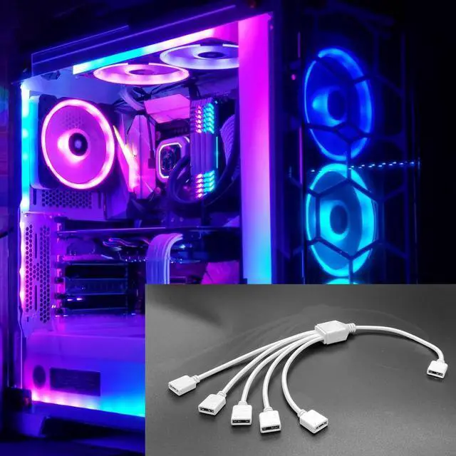 Alt view image 6 of 7 - 1PCS White ARGB Spliter Cables, 5V 3-Pin Addressable RGB 1-to-5 Y Spliter Cables, for Computer Chassis, 1 to 5 ARGB Cables, 1-to-5 ARGB Extension Cables, 11.8 Inches