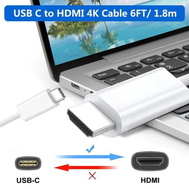 Alt view image 2 of 7 - 4K@60Hz USB C to HDMI Cable 6FT, 1080P High-Speed Type C to HDTV Adapter, Compatible with Thunderbolt 4/3, iPhone 15/ Pro, Pad, MacBook/Pro, Galaxy S8-S23, White