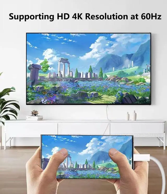 Alt view image 5 of 7 - 4K@60Hz USB C to HDMI Cable 6FT, 1080P High-Speed Type C to HDTV Adapter, Compatible with Thunderbolt 4/3, iPhone 15/ Pro, Pad, MacBook/Pro, Galaxy S8-S23, White