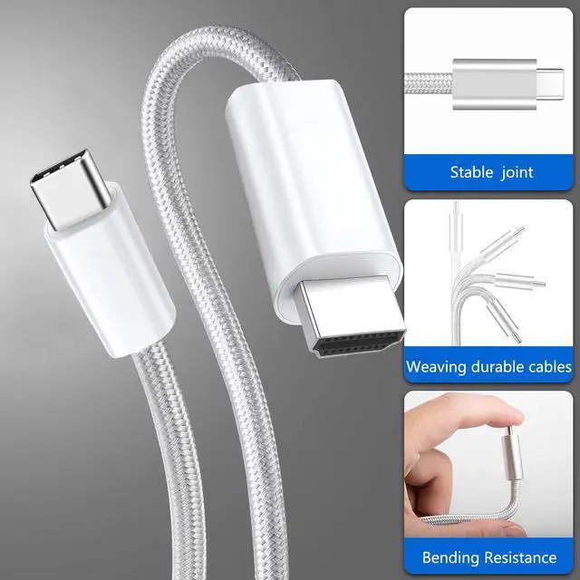 Alt view image 6 of 7 - 4K@60Hz USB C to HDMI Cable 6FT, 1080P High-Speed Type C to HDTV Adapter, Compatible with Thunderbolt 4/3, iPhone 15/ Pro, Pad, MacBook/Pro, Galaxy S8-S23, White