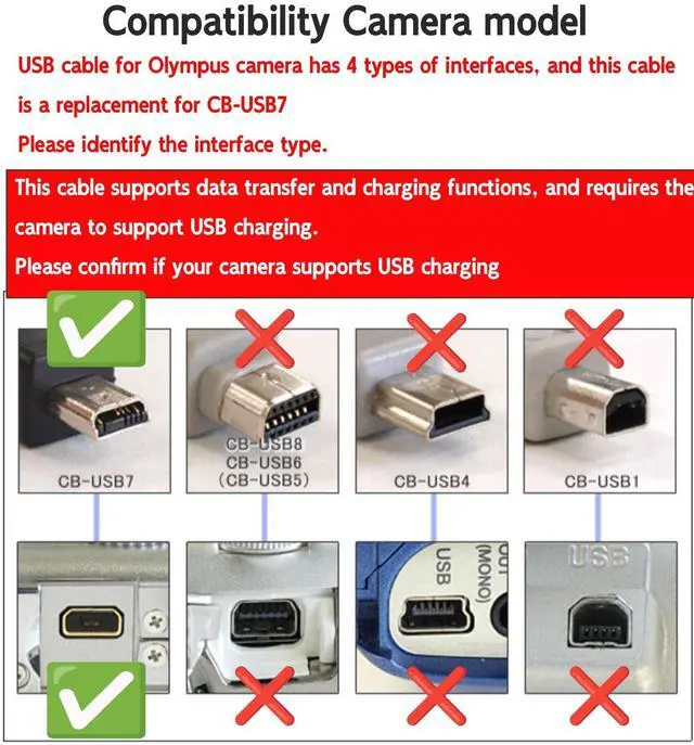 Alt view image 2 of 7 - 3.3Ft USB Cable for Olympus Camera CB-USB7 Compatible with Olympus Stylus SZ-15 X-900 VG-120 VG-140 VG-145 VR-310 VR-320 VR-330 VR-340 VR-370 VH-210 FE-20 FE45 SP-600UZ