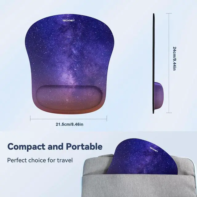 Alt view image 3 of 4 - Mouse Pad with Wrist Support, Ergonomic Gaming Mouse Pad Pain Relief, Portable Comfortable Mousepad for Computer, Laptop, Office, Home - Non-Slip Base, Waterproof Surface - Dark Purple Galaxy