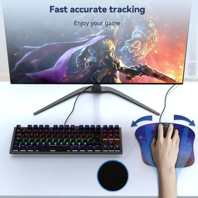 Alt view image 4 of 4 - Mouse Pad with Wrist Support, Ergonomic Gaming Mouse Pad Pain Relief, Portable Comfortable Mousepad for Computer, Laptop, Office, Home - Non-Slip Base, Waterproof Surface - Dark Purple Galaxy