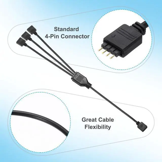 Alt view image 3 of 5 - RGB Splitter Cable, 12V 12" 4 Pin 1 to 3 Female to Female RGB Adapter Cable with 4 Pin Male Connectors for PC Computer ARGB Fan/LED Lights, Black