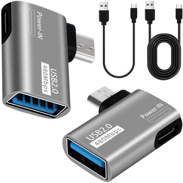 Main image of 2 Pack OTG Cable Adapter for Fire TV Stick,90 Degree Left & Right Angle Powered Micro USB to USB OTG Adapter for Android Phone Tablet and More Host Devices with Micro USB (with 2 USB A to Micro Cable)