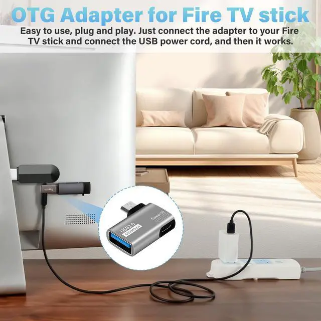 Alt view image 3 of 5 - 2 Pack OTG Cable Adapter for Fire TV Stick,90 Degree Left & Right Angle Powered Micro USB to USB OTG Adapter for Android Phone Tablet and More Host Devices with Micro USB (with 2 USB A to Micro Cable)