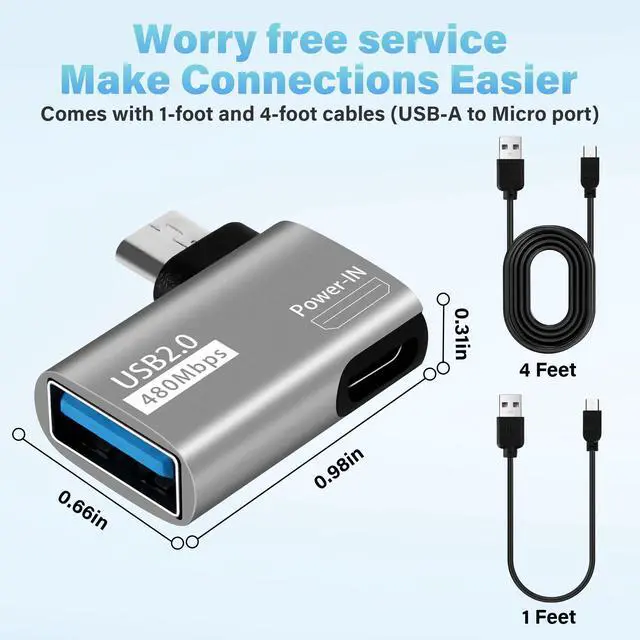 Alt view image 5 of 5 - 2 Pack OTG Cable Adapter for Fire TV Stick,90 Degree Left & Right Angle Powered Micro USB to USB OTG Adapter for Android Phone Tablet and More Host Devices with Micro USB (with 2 USB A to Micro Cable)