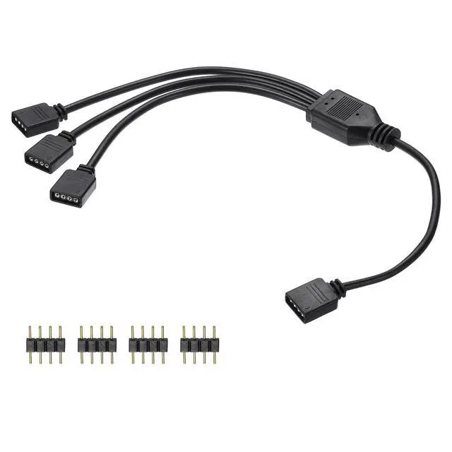 Main image of RGB Splitter Cable, 12V 12" 4 Pin 1 to 3 Female to Female RGB Adapter Cable with 4 Pin Male Connectors for PC Computer ARGB Fan/LED Lights, Black