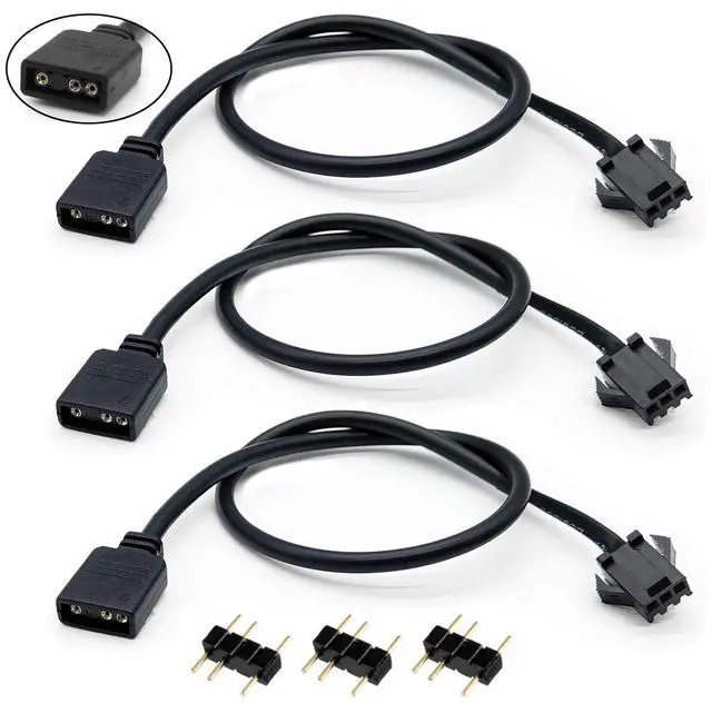 Main image of ARGB Female Cable, 1-to-1 ARGB Extension Cable, 5V 3-Pin Digital Addressable RGB Extension Cable, ARGB PC Cables, 11.8 Inches, 3-Pack