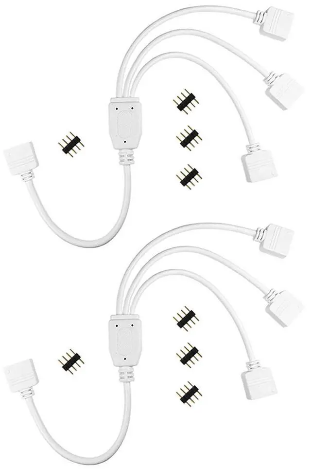 Main image of 2 Pack 4 Pin 1 to 3 Female LED RGB Splitter Connector Cable with 8 Free Male 4 Pin Plugs (11.8in/30cm)