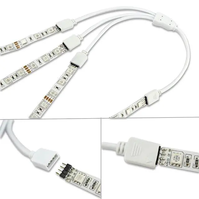 Alt view image 2 of 7 - 2 Pack 4 Pin 1 to 3 Female LED RGB Splitter Connector Cable with 8 Free Male 4 Pin Plugs (11.8in/30cm)