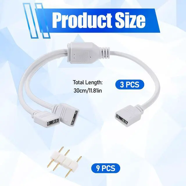 Alt view image 2 of 4 - 3Pcs 3 Pin RGB Adapter Cable ARGB Extension Cable 5V 3-Pin ARGB Splitter Cables 1-to-1 RGB PC Cables Female to Female Addressable for Extending Computer PC Fans LED Lights 11.8 Inches 30cm