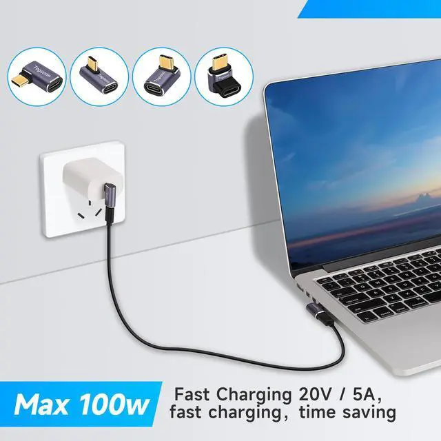 Alt view image 3 of 6 - 90 Degree Right Angle USB C Adapter (2 Pack), USB Type-C Male to Female Extender Connector, 40Gbps, 8K@60Hz Compatible with MacBook Pro/Air, iPhone 15/15 Pro Max, iPad Pro, Tablet, Phone, More