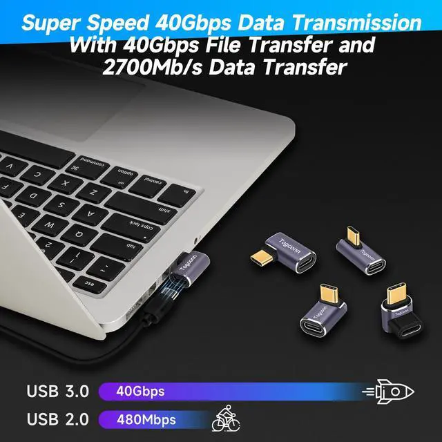 Alt view image 4 of 6 - 90 Degree Right Angle USB C Adapter (2 Pack), USB Type-C Male to Female Extender Connector, 40Gbps, 8K@60Hz Compatible with MacBook Pro/Air, iPhone 15/15 Pro Max, iPad Pro, Tablet, Phone, More