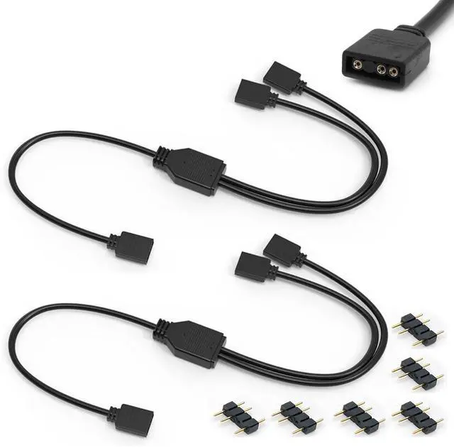 Main image of ARGB Splitter Cable, 5V 3 Pin Addressable RGB Splitter Cable with 3 Pin Connector for Computer Chassis, 1 to 2 ARGB Extension Cable, 11.8 Inches, 2 Pack