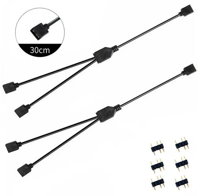 Alt view image 2 of 7 - ARGB Splitter Cable, 5V 3 Pin Addressable RGB Splitter Cable with 3 Pin Connector for Computer Chassis, 1 to 2 ARGB Extension Cable, 11.8 Inches, 2 Pack