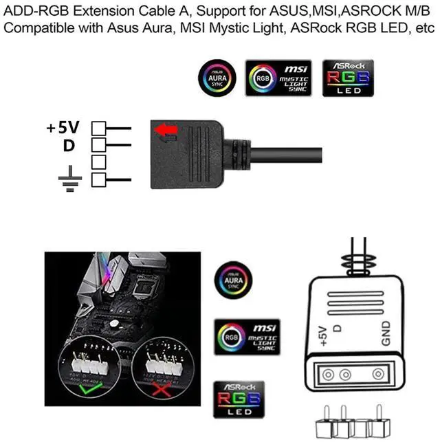 Alt view image 5 of 7 - ARGB Splitter Cable, 5V 3 Pin Addressable RGB Splitter Cable with 3 Pin Connector for Computer Chassis, 1 to 2 ARGB Extension Cable, 11.8 Inches, 2 Pack