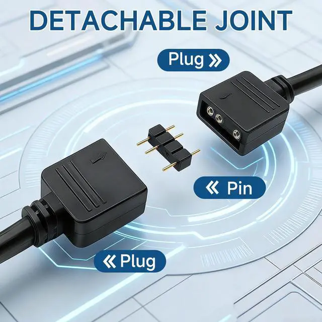 Alt view image 3 of 7 - 3 Pack ARGB Extension Cables 5V 3-Pin Addressable RGB Female-to-Female, 1-to-1/2/3 Connector, 30cm / 11.8in, Easy Install for PC Fans, LED Strips, Motherboard Expansion