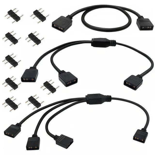 Alt view image 7 of 7 - 3 Pack ARGB Extension Cables 5V 3-Pin Addressable RGB Female-to-Female, 1-to-1/2/3 Connector, 30cm / 11.8in, Easy Install for PC Fans, LED Strips, Motherboard Expansion