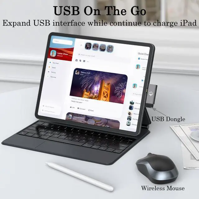 Alt view image 7 of 7 - BCLINK 2-in-1 USB C to USB 3.1 Adapter with 100W Charging Port, Thunderbolt 4/3 OTG Converter for Meta Quest 2, iPhone 15, MacBook, iMac, iPad and More - Space Gray