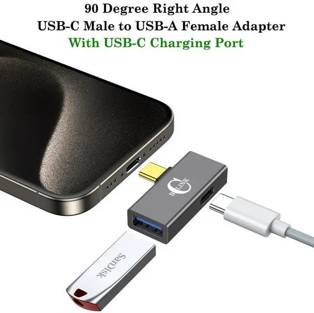 Alt view image 2 of 7 - BCLINK 2-in-1 USB C to USB 3.1 Adapter with 100W Charging Port, Thunderbolt 4/3 OTG Converter for Meta Quest 2, iPhone 15, MacBook, iMac, iPad and More - Space Gray