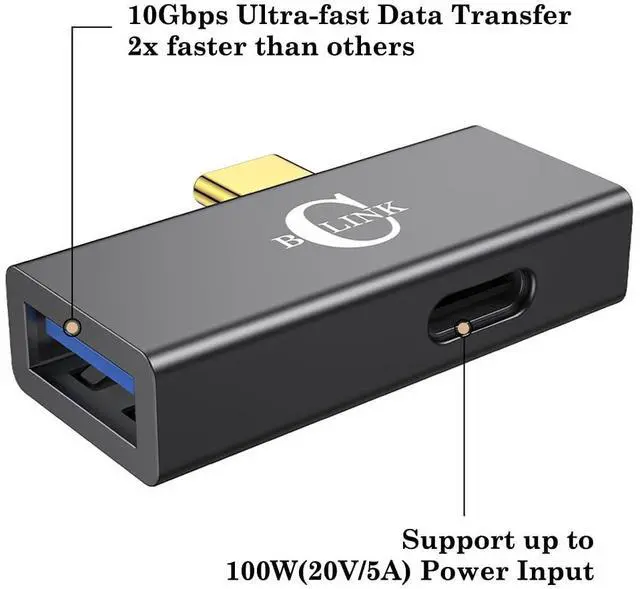 Alt view image 3 of 7 - BCLINK 2-in-1 USB C to USB 3.1 Adapter with 100W Charging Port, Thunderbolt 4/3 OTG Converter for Meta Quest 2, iPhone 15, MacBook, iMac, iPad and More - Space Gray