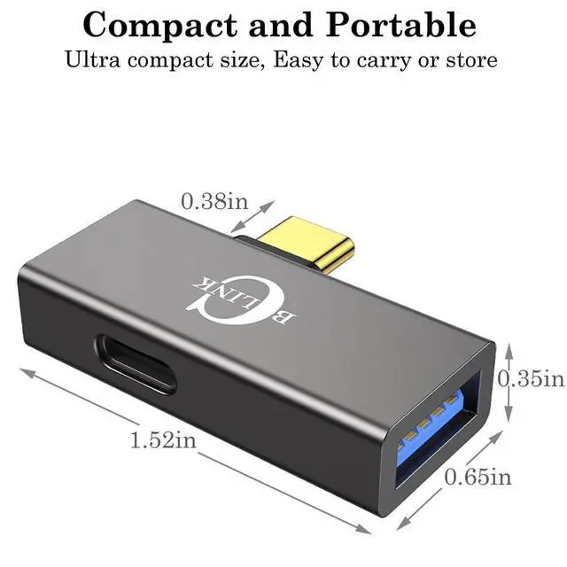 Alt view image 6 of 7 - BCLINK 2-in-1 USB C to USB 3.1 Adapter with 100W Charging Port, Thunderbolt 4/3 OTG Converter for Meta Quest 2, iPhone 15, MacBook, iMac, iPad and More - Space Gray