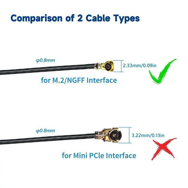 Alt view image 5 of 6 - Internal WiFi Antenna Dual Band 2.4GHz 5GHz WiFi Antennae with 11.8in Cable for M.2 NGFF Network Card PC Desktop Computer