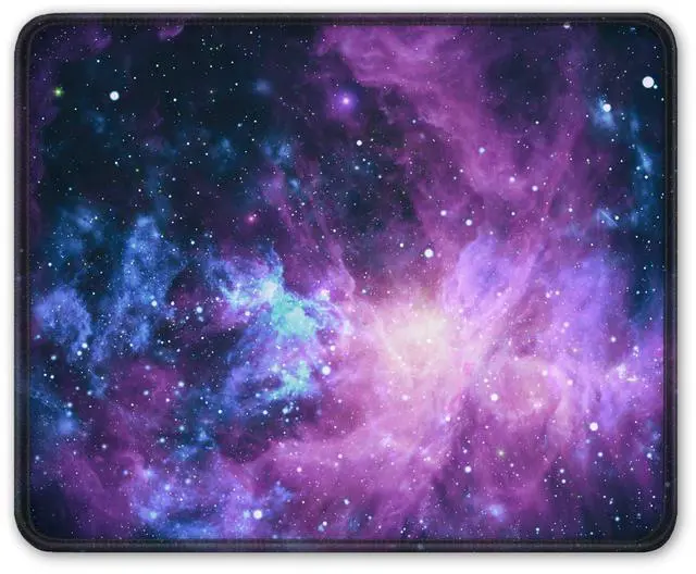 Main image of Mouse Pad, 12 x 10 in Galaxy Theme Computer Mouse Pad for Desk, Premium-Textured Non-Slip Rubber Stitched Edges Waterproof Square Mouse Mat for Gaming Work Wireless Mice, Purple
