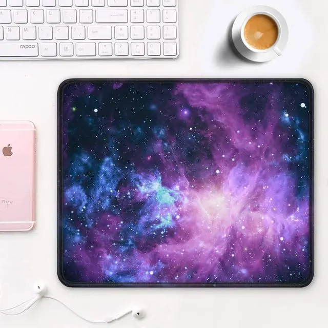 Alt view image 2 of 7 - Mouse Pad, 12 x 10 in Galaxy Theme Computer Mouse Pad for Desk, Premium-Textured Non-Slip Rubber Stitched Edges Waterproof Square Mouse Mat for Gaming Work Wireless Mice, Purple