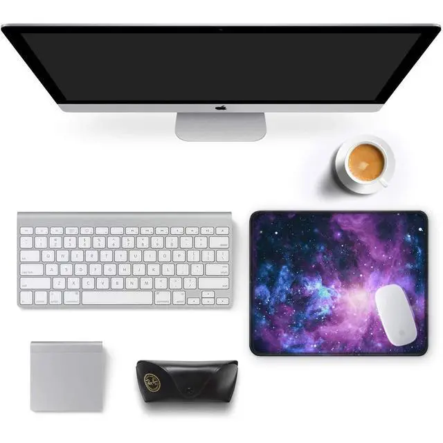 Alt view image 3 of 7 - Mouse Pad, 12 x 10 in Galaxy Theme Computer Mouse Pad for Desk, Premium-Textured Non-Slip Rubber Stitched Edges Waterproof Square Mouse Mat for Gaming Work Wireless Mice, Purple