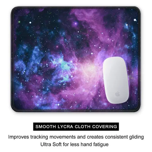 Alt view image 4 of 7 - Mouse Pad, 12 x 10 in Galaxy Theme Computer Mouse Pad for Desk, Premium-Textured Non-Slip Rubber Stitched Edges Waterproof Square Mouse Mat for Gaming Work Wireless Mice, Purple