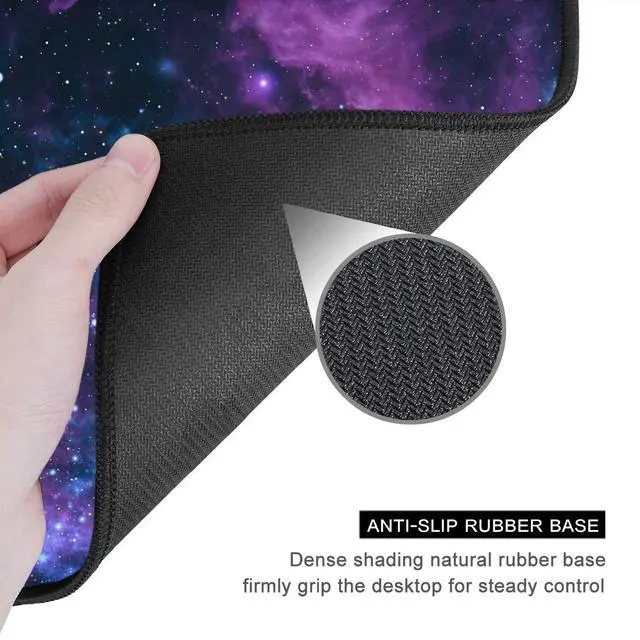 Alt view image 5 of 7 - Mouse Pad, 12 x 10 in Galaxy Theme Computer Mouse Pad for Desk, Premium-Textured Non-Slip Rubber Stitched Edges Waterproof Square Mouse Mat for Gaming Work Wireless Mice, Purple