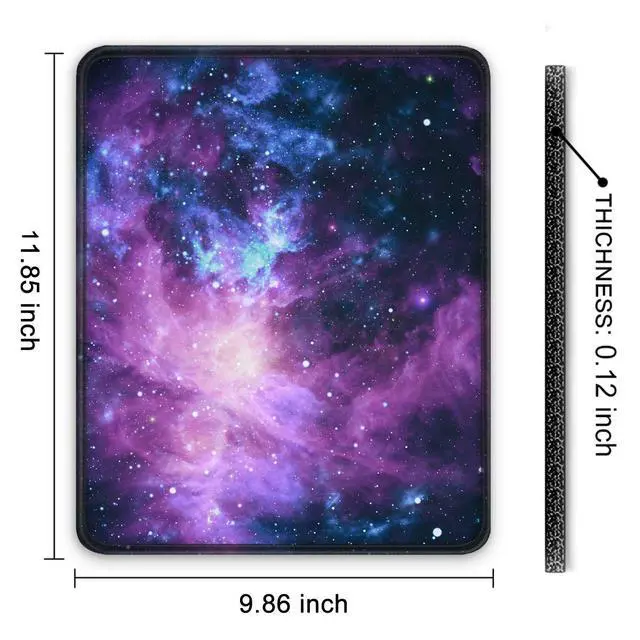 Alt view image 7 of 7 - Mouse Pad, 12 x 10 in Galaxy Theme Computer Mouse Pad for Desk, Premium-Textured Non-Slip Rubber Stitched Edges Waterproof Square Mouse Mat for Gaming Work Wireless Mice, Purple