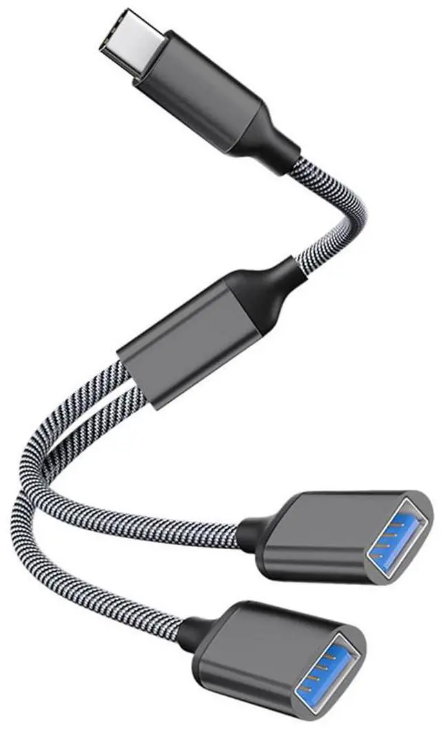 Main image of USB C Male to Dual USB Female Adapter, USB Splitter, Type C OTG Adapter, Dual Port Hub, Compatible with iPhone 15 Max, MacBook Pro, iPad Air, Surface GO, Xbox One