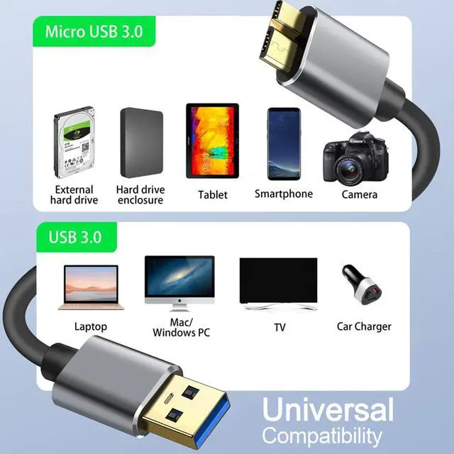 Alt view image 5 of 7 - Micro B Cable, USB 3.0 A Male to Micro USB 3.0 Sync Cord,Data Wire Compatible for Toshiba,Seagate,Samsung,My Passport and More External Hard Drive(1.5fts/40cm/Black&Gold)