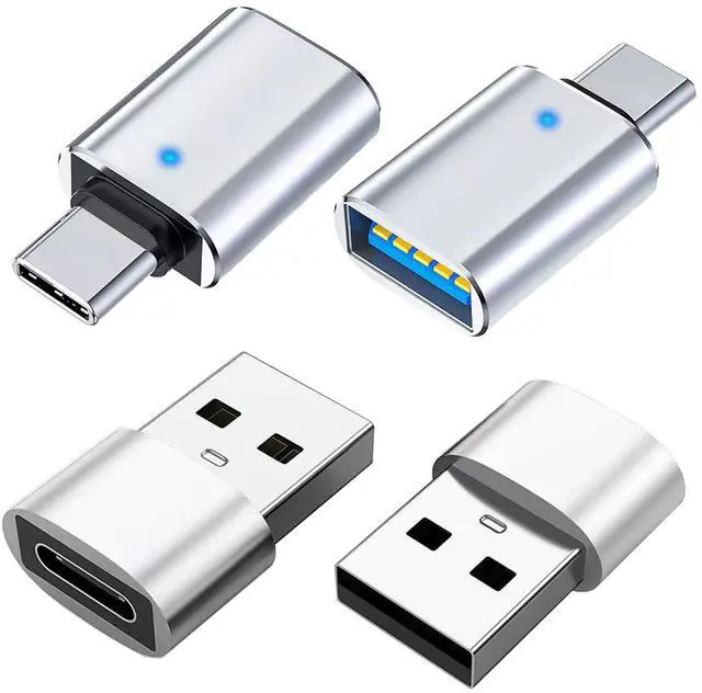 Main image of 2*USB C Male to USB 3.0 Female Converter Adapter & 2*USB 2.0 Male to USB C Female OTG Adapter for Charging and Data Transmission (4 Pack) - Silver
