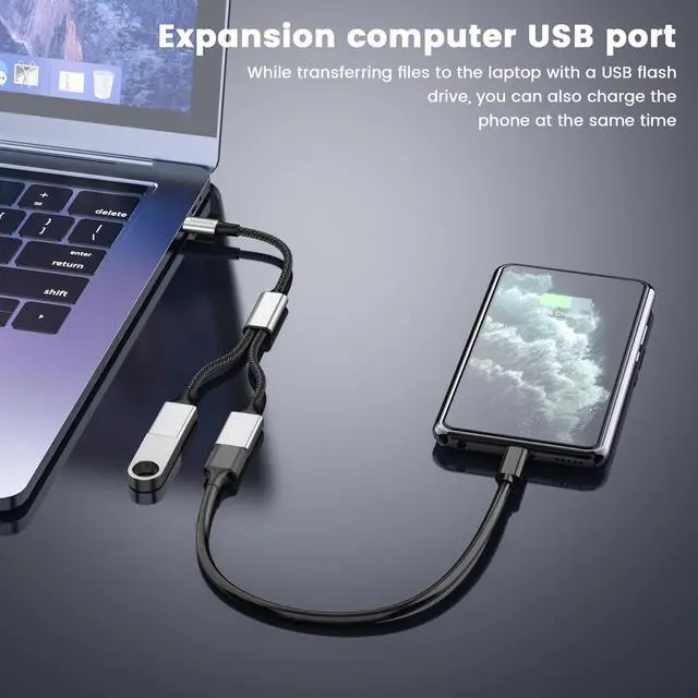 Alt view image 3 of 6 - USB C to USB Adapter, Type C Splitter Dual USB 2.0 OTG Y-Cable for iPhone17/16,MacBook Pro, iPad Air, Surface GO, Samsung Galaxy S26, Laptop, Chromebook Data Transfer Only