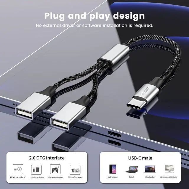 Alt view image 4 of 6 - USB C to USB Adapter, Type C Splitter Dual USB 2.0 OTG Y-Cable for iPhone17/16,MacBook Pro, iPad Air, Surface GO, Samsung Galaxy S26, Laptop, Chromebook Data Transfer Only