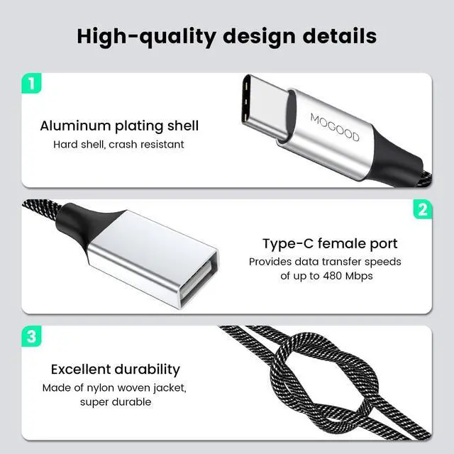 Alt view image 6 of 6 - USB C to USB Adapter, Type C Splitter Dual USB 2.0 OTG Y-Cable for iPhone17/16,MacBook Pro, iPad Air, Surface GO, Samsung Galaxy S26, Laptop, Chromebook Data Transfer Only