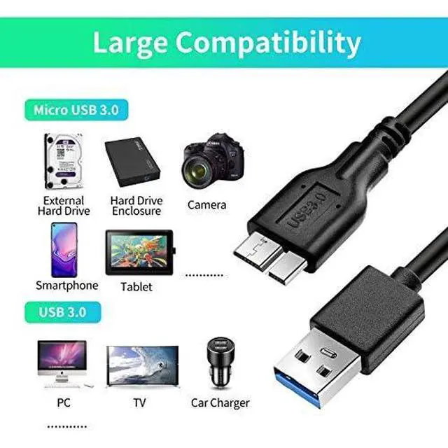 Alt view image 2 of 7 - Micro B Cable, 1ft /35cm USB 3.0 A Male to Micro USB 3.0 Sync Cord,Data Wire for Samsung, My Passport and More External Hard Drive(Black)