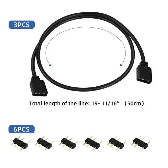 Alt view image 2 of 7 - 3 Pcs ARGB Extension Cable,Addressable RGB Female to Female Extension Cord for Extend PC Computer or LED Strips (19.7in)