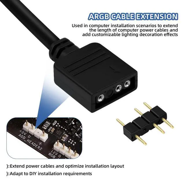 Alt view image 3 of 7 - 3 Pcs ARGB Extension Cable,Addressable RGB Female to Female Extension Cord for Extend PC Computer or LED Strips (19.7in)